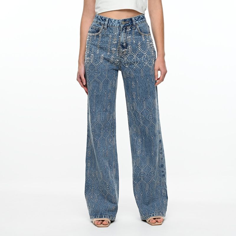 WAIMARI X FALABELLA - Jean Straight Mujer Tiro medio con aplique WAIMARI X FALABELLA