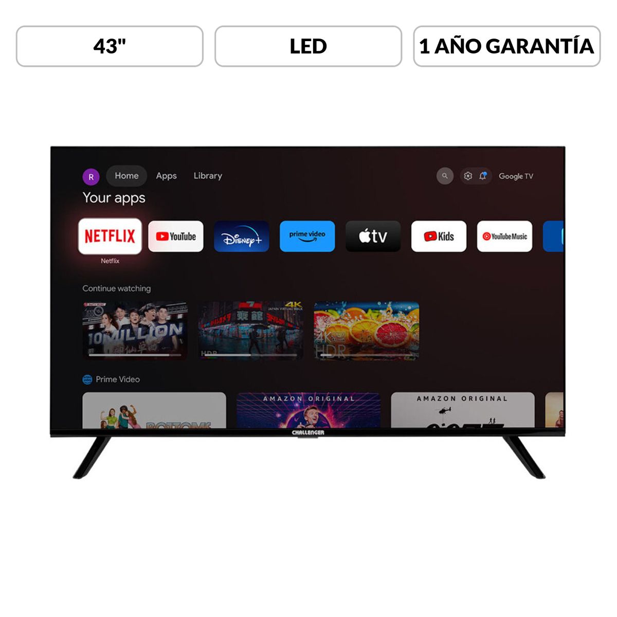 CHALLENGER - Televisor Challenger | 43 Pulgadas LED | GOOGLE TV T2 