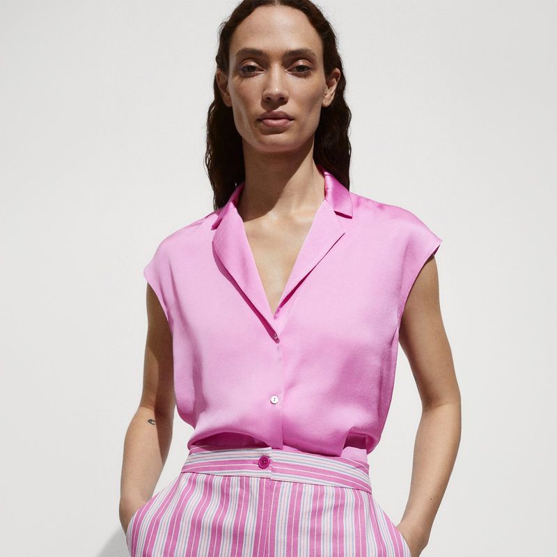MANGO - Camisa Mujer Manga corta de Satín MANGO