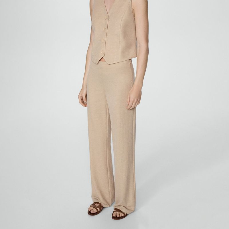 MANGO - Pantalón Recto Mujer Tiro medio Tejido MANGO