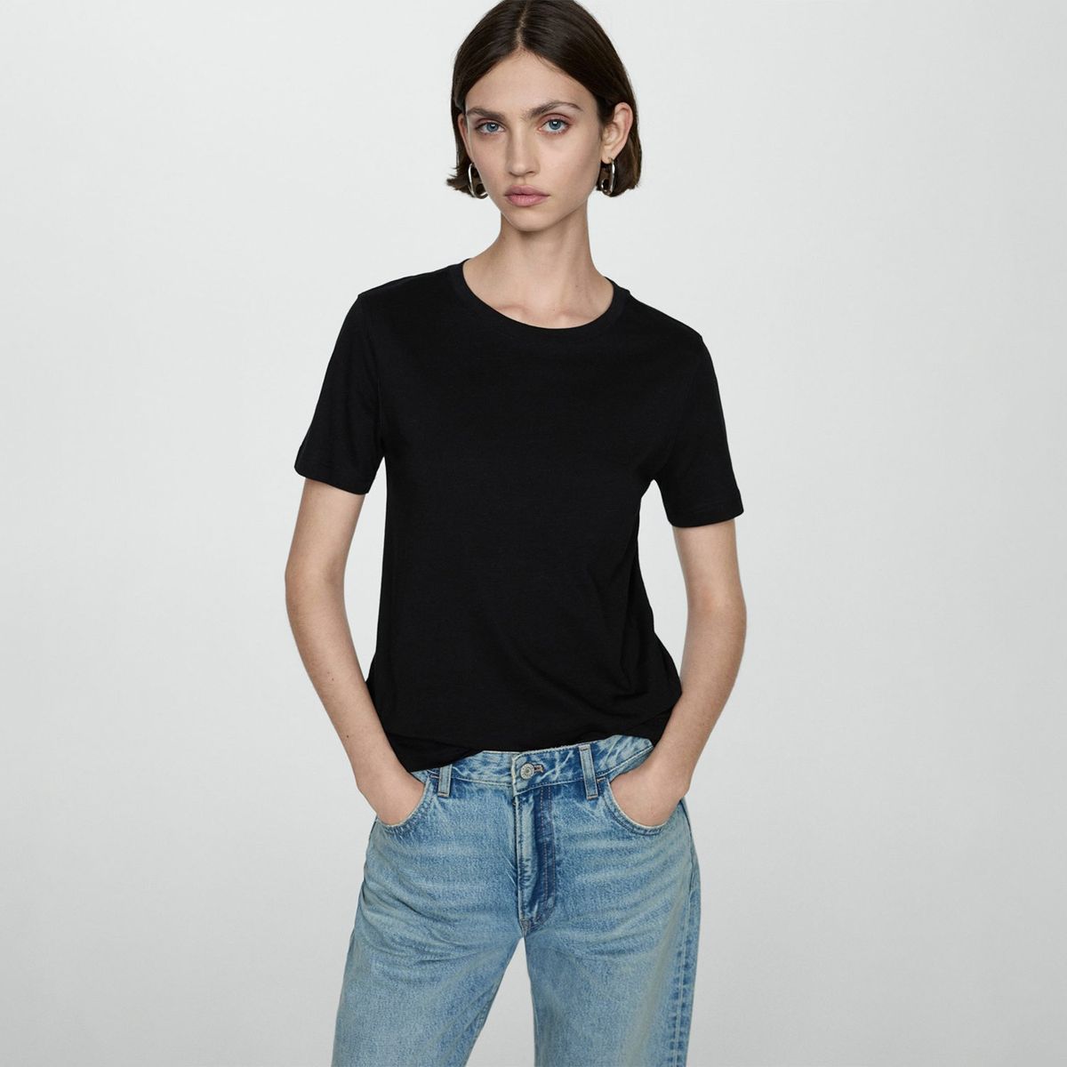 MANGO - Camiseta Mujer Manga corta de Algodón MANGO