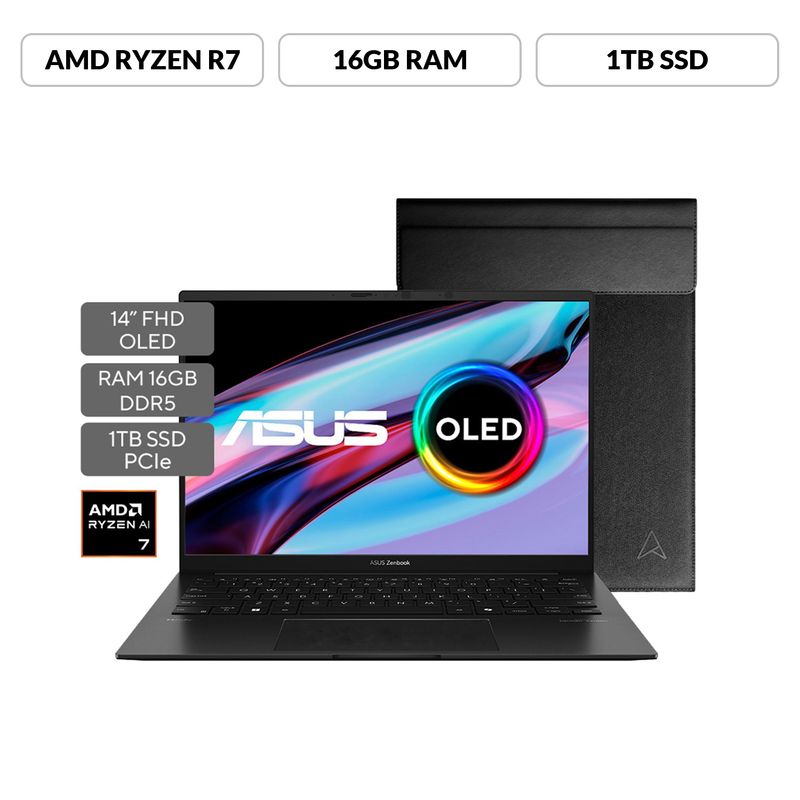 ASUS - Portátil ASUS Zenbook 14 OLED | AMD Ryzen AI7 | 16GB de RAM | 1TB SSD de almacenamiento | Windows 11 |14 Pulgadas | UM3406HA-QD107W |  Computador portátil