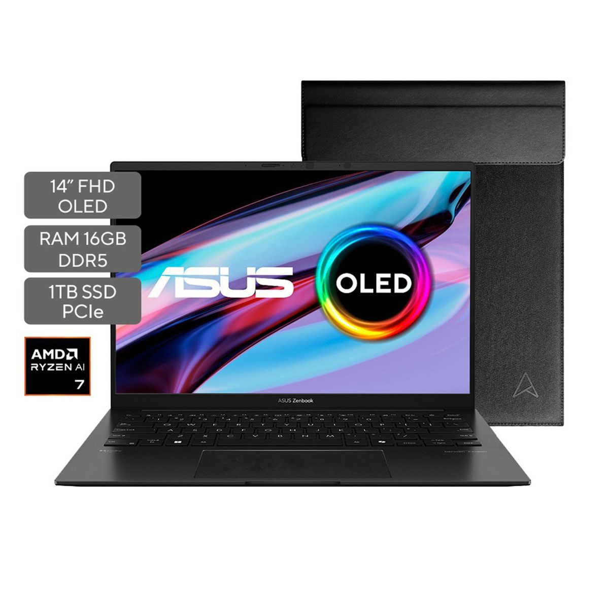 ASUS - Portátil ASUS Zenbook 14 OLED | AMD Ryzen AI7 | 16GB de RAM | 1TB SSD de almacenamiento | Windows 11 |14 Pulgadas | UM3406HA-QD107W |  Computador portátil