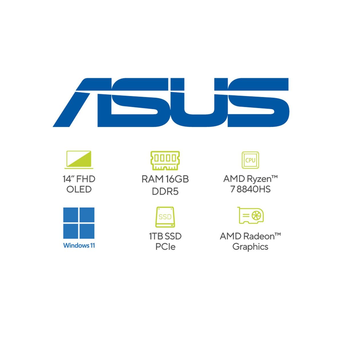 ASUS - Portátil ASUS Zenbook 14 OLED | AMD Ryzen AI7 | 16GB de RAM | 1TB SSD de almacenamiento | Windows 11 |14 Pulgadas | UM3406HA-QD107W |  Computador portátil