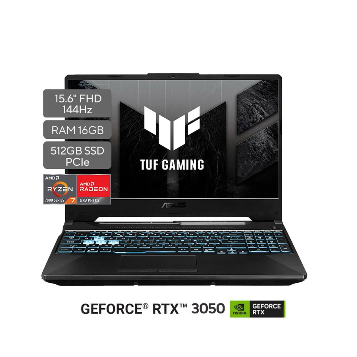 ASUS - Portátil ASUS TUF Gaming A15 | GeForce RTX 3050 | AMD Ryzen 7 | 16GB de RAM | 512G SSD de almacenamiento |  Windows 11 | 15.6 Pulgadas | FA506NCR-HN008W | Computador portátil Gamer