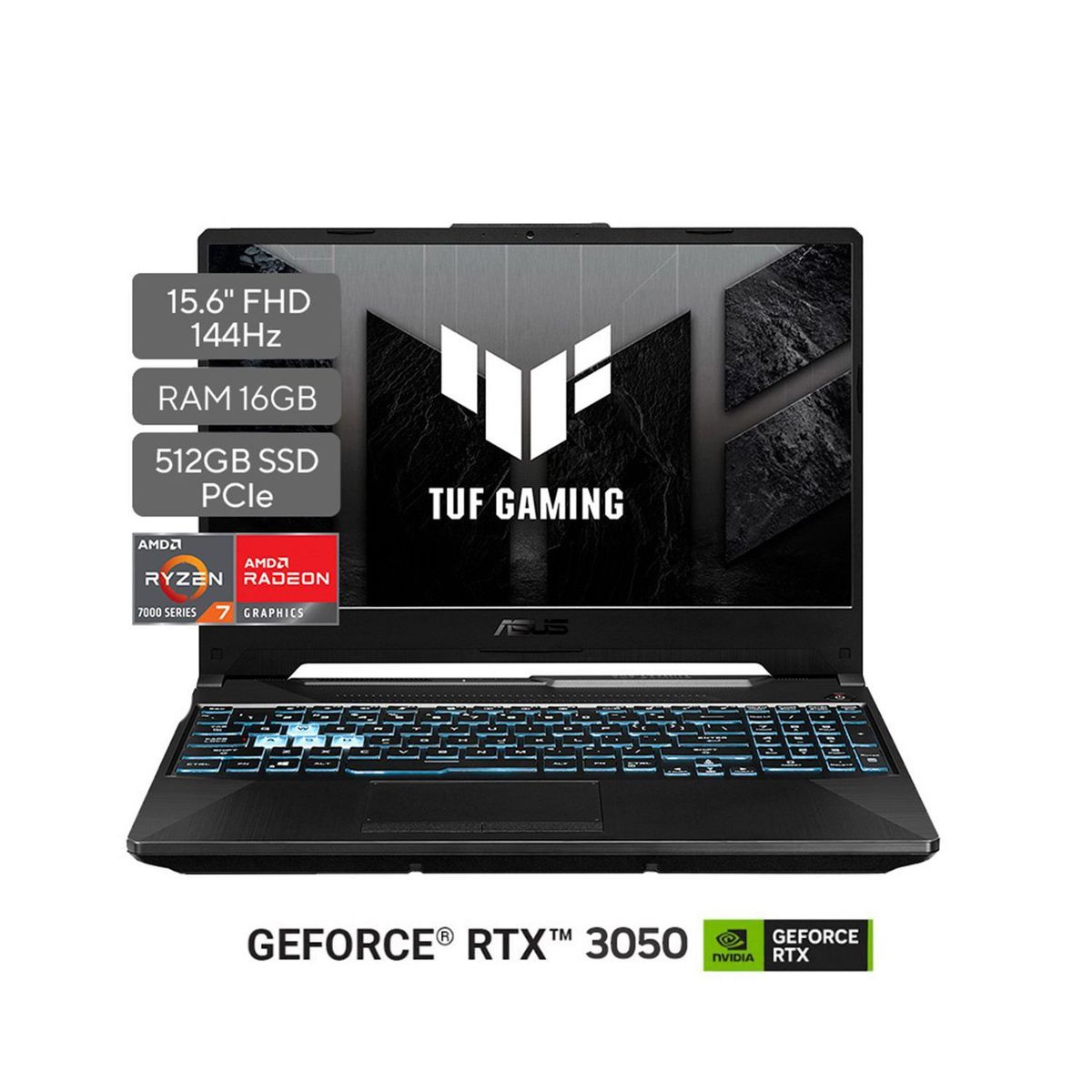 ASUS - Portátil ASUS TUF Gaming A15 | GeForce RTX 3050 | AMD Ryzen 7 | 16GB de RAM | 512G SSD de almacenamiento |  Windows 11 | 15.6 Pulgadas | FA506NCR-HN008W | Computador portátil Gamer
