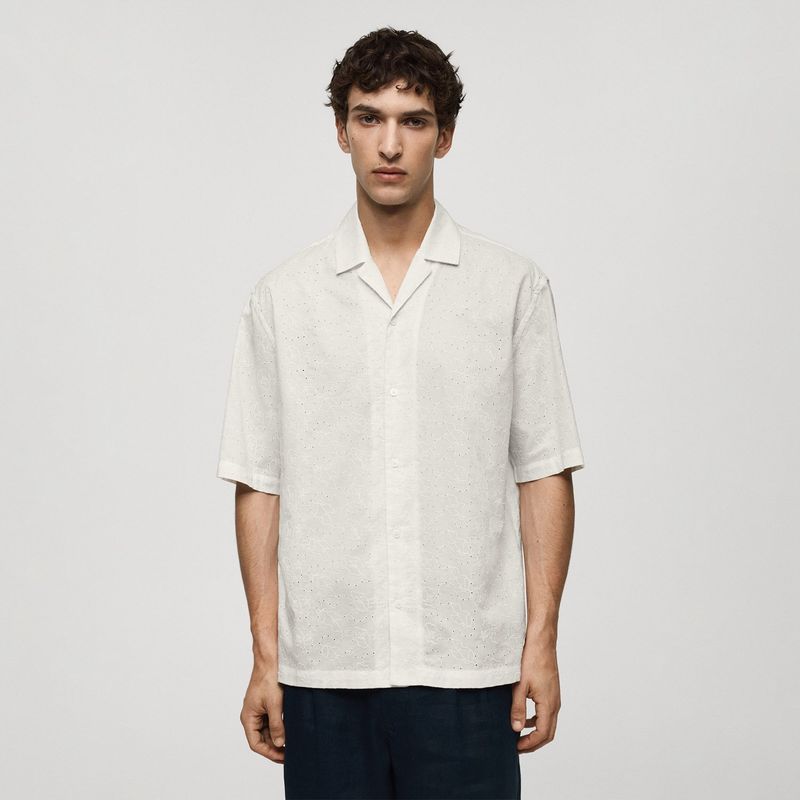 MANGO - Camisa Hombre Manga corta de Algodón MANGO