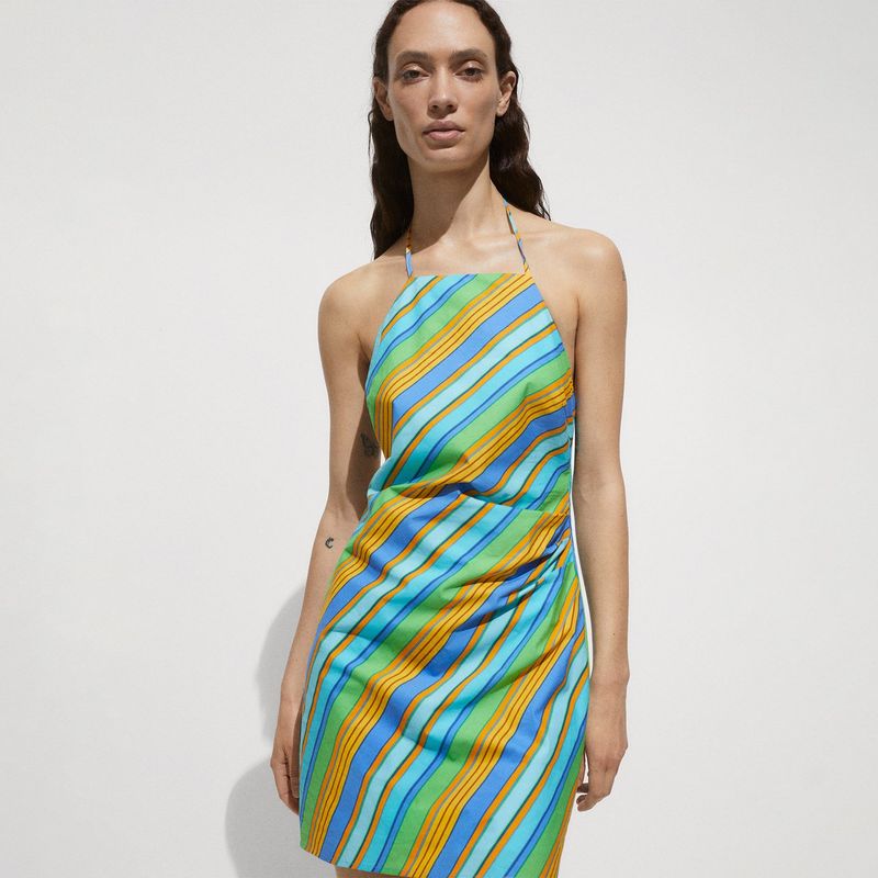 MANGO - Vestido Mujer Corto de Rayas de Algodón MANGO