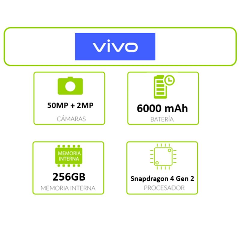 VIVO - Celular Vivo Y38 5G 256GB |  8GB RAM | Camara Frontal  8MP  | Camara Trasera 50 MP + 8 MP +2 MP |  Pantalla AMOLED 6.68 pulgadas | Procesador Snapdragon 4 Gen 2