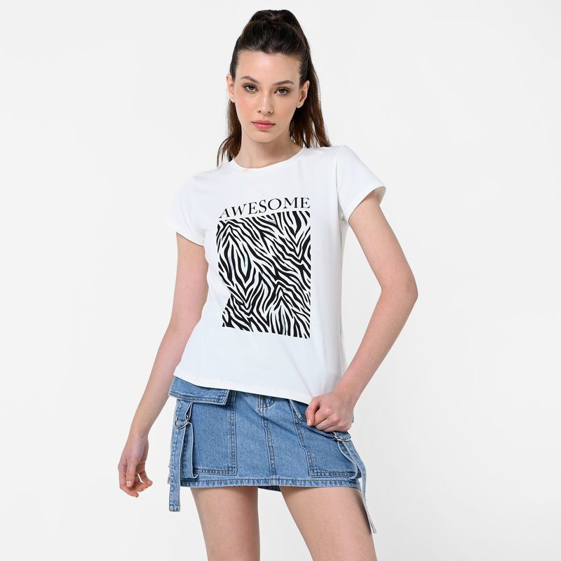 MOSSIMO - Camiseta Mujer con Estampado Manga corta de Algodón Mossimo