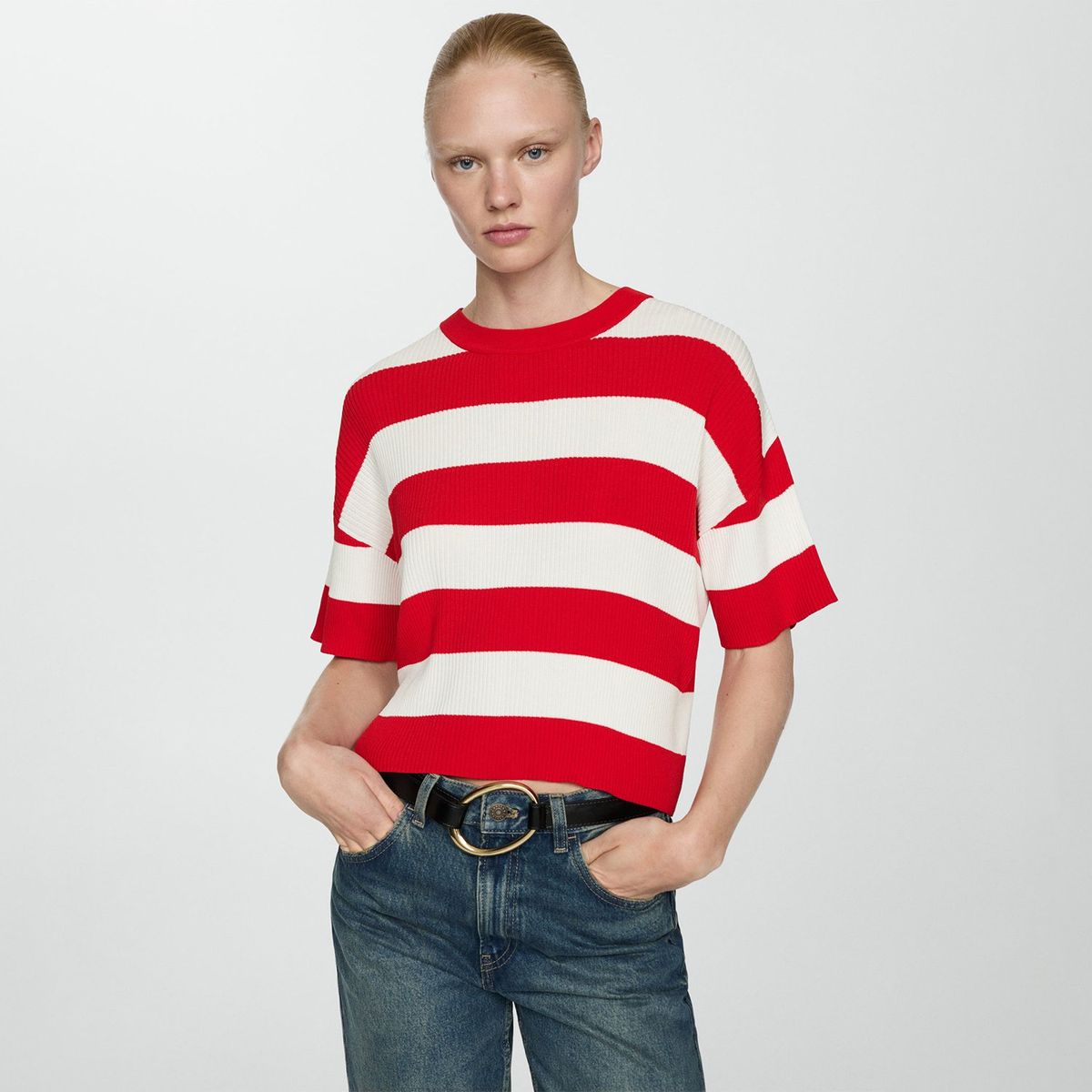 MANGO - Camiseta Mujer de Rayas Manga corta MANGO