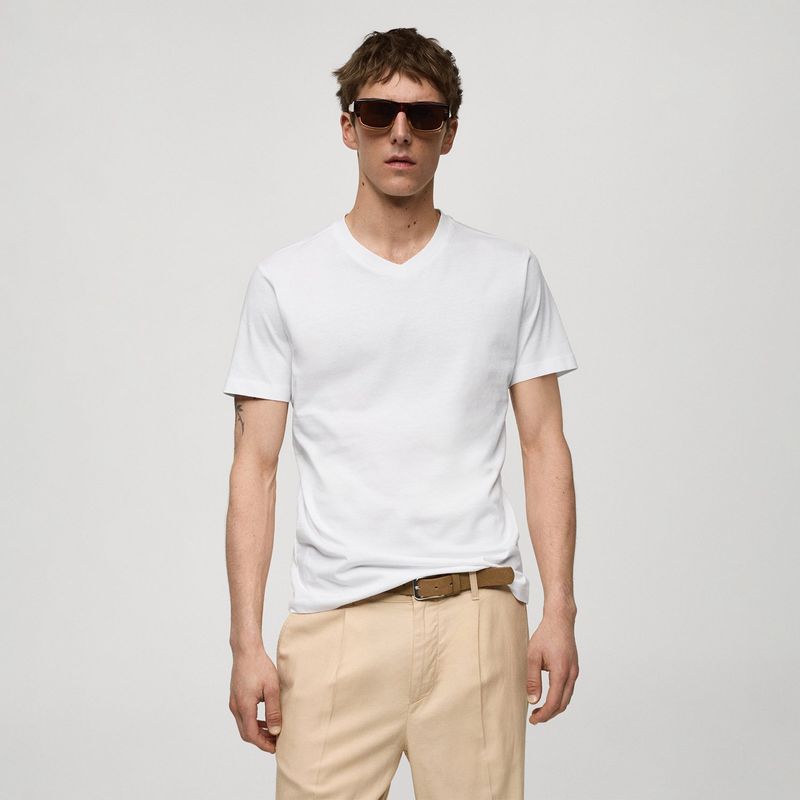 MANGO - Camiseta Hombre Manga corta Slim de Algodón MANGO