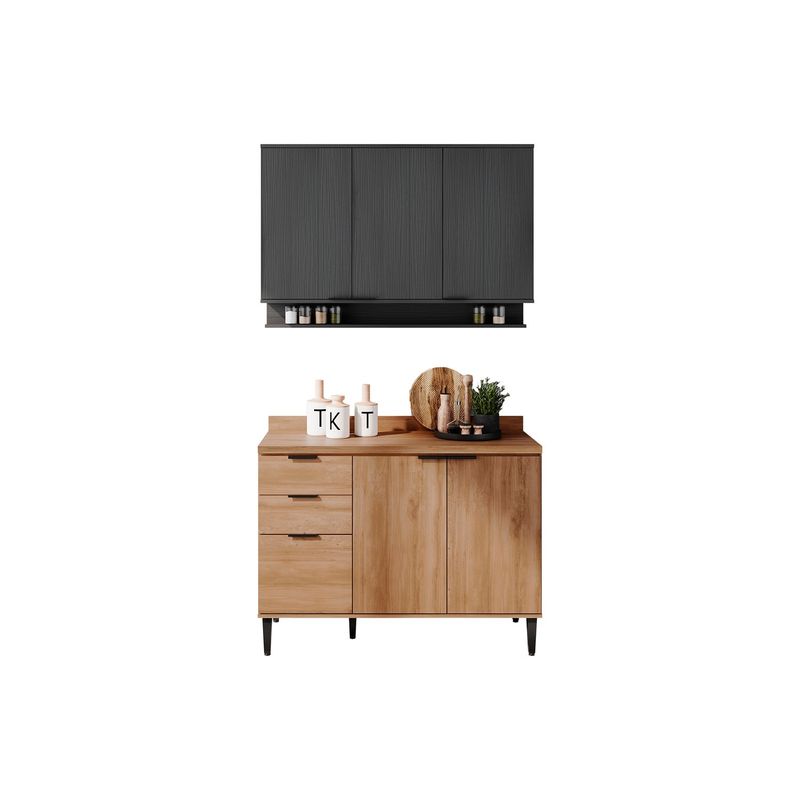 BERTOLINI - Cocina Integral en MDP 120cm con meson 6 puertas Freijo y grafito