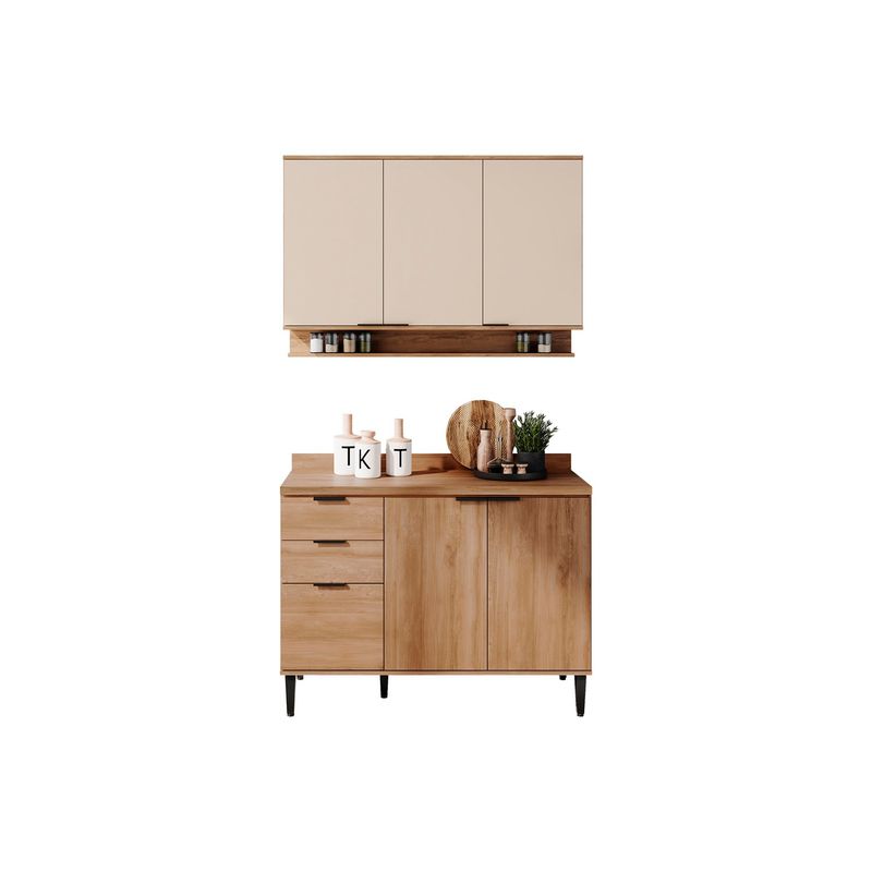 BERTOLINI - Cocina Integral en MDP 120cm con meson 6 puertas Freijo y Blanco