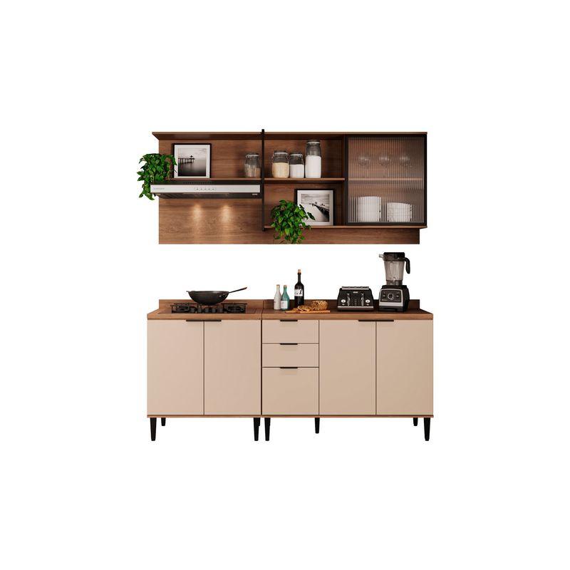 BERTOLINI - Cocina Integral en MDP 200cm con meson en MDP 6 puertas Blanco con freijo