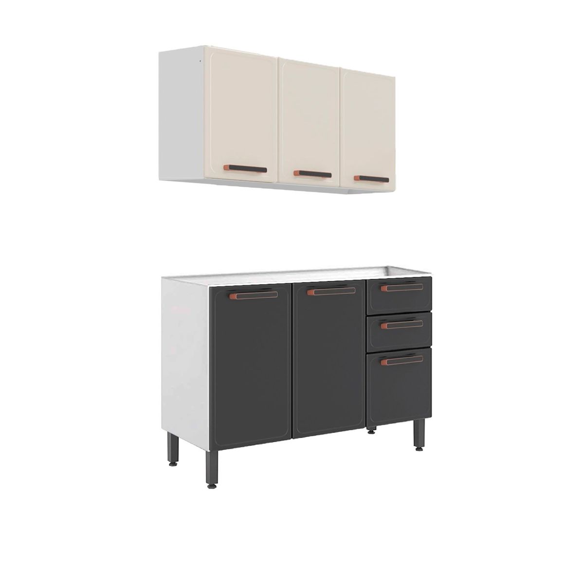 BERTOLINI - Cocina integral Bertolini en acero 1.20m sin mesón Beige con Grafito.