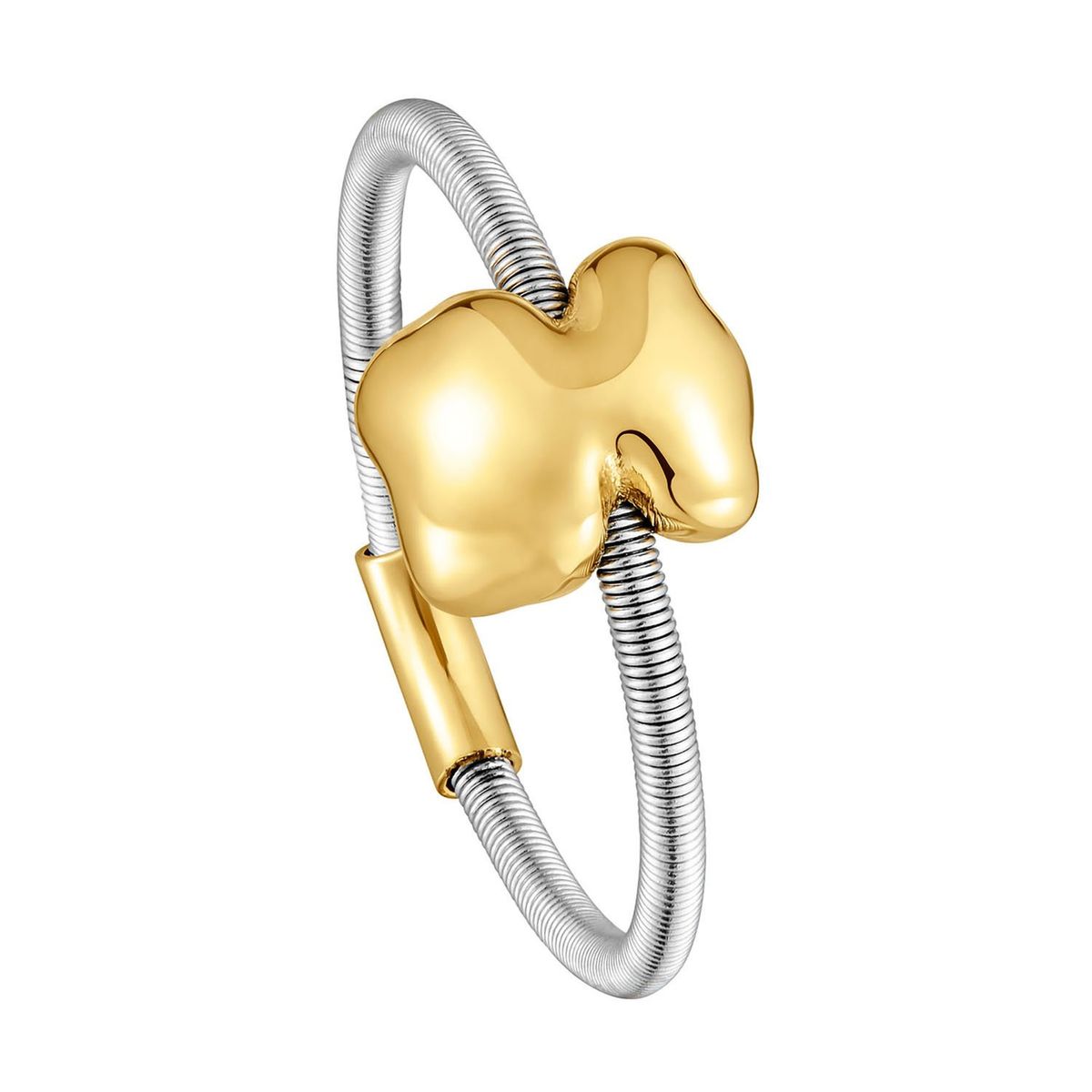TOUS - Anillo oso pequeño de oro y acero Mesh Tube