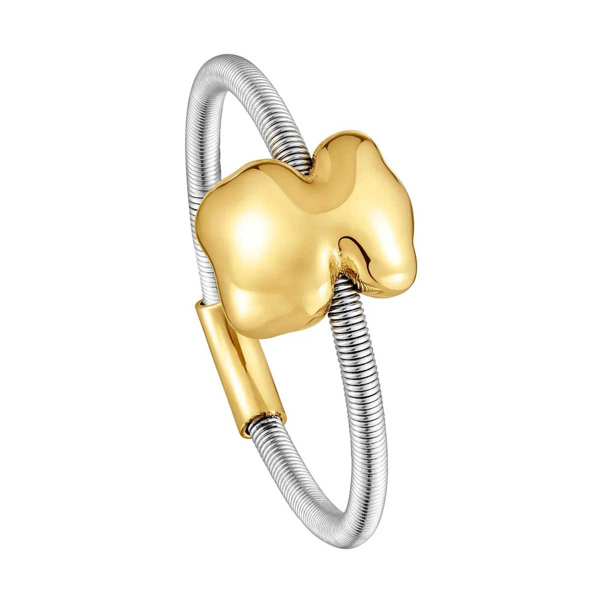 TOUS - Anillo oso pequeño de oro y acero Mesh Tube