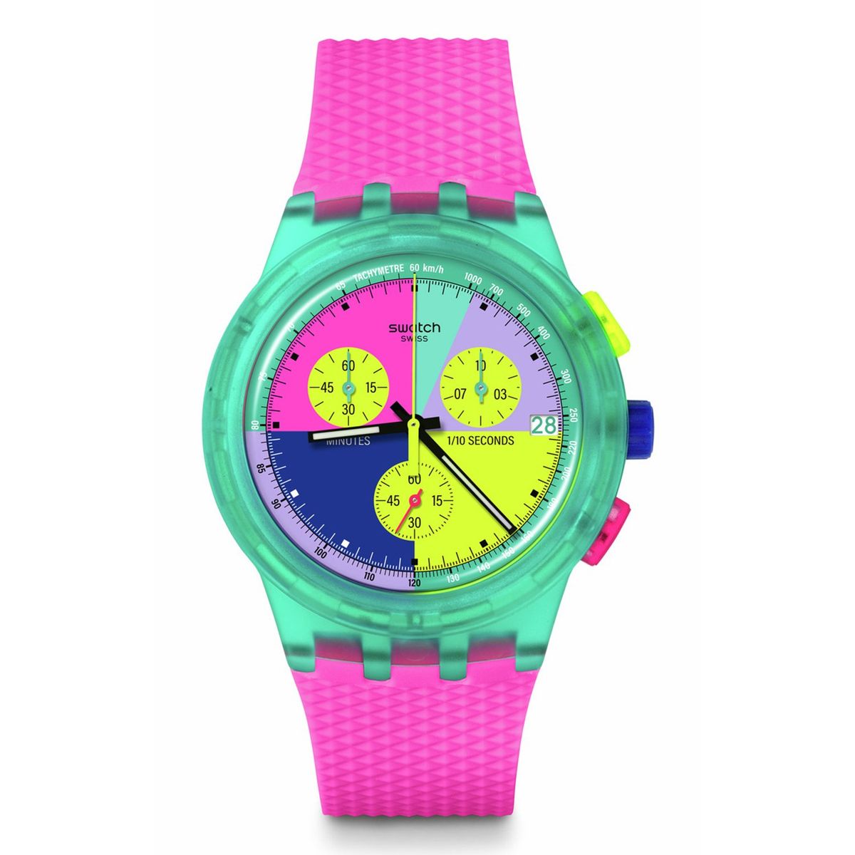 SWATCH - Reloj Swatch Unisex NEON FLASH ARROW. Reloj Silicona Rosado SUSG408