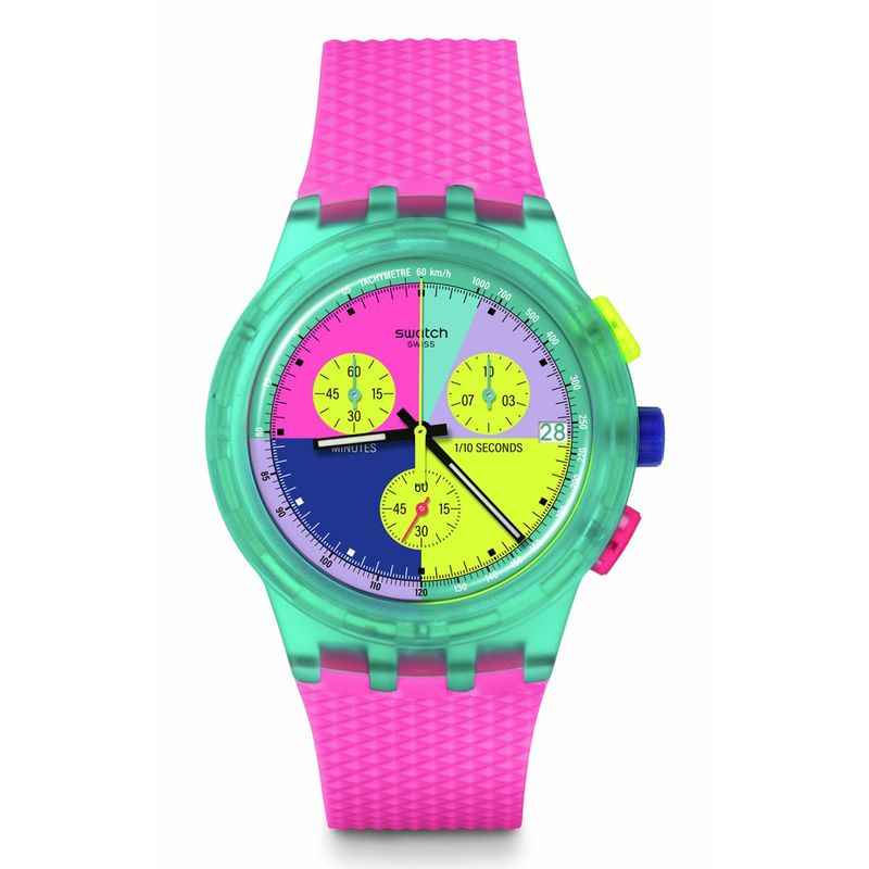 SWATCH - Reloj Swatch Unisex NEON FLASH ARROW. Reloj Silicona Rosado SUSG408