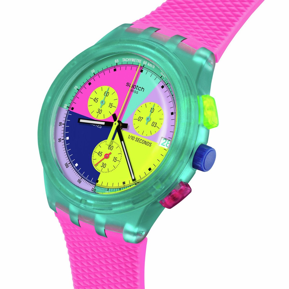 SWATCH - Reloj Swatch Unisex NEON FLASH ARROW. Reloj Silicona Rosado SUSG408