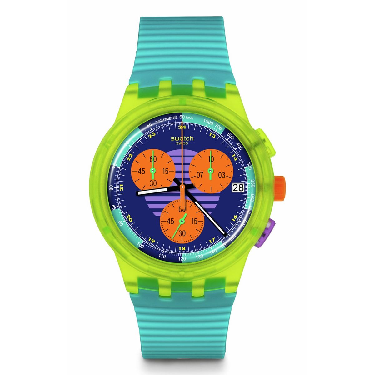 SWATCH - Reloj Swatch Unisex NEON WAVE. Reloj Silicona Azul SUSJ404