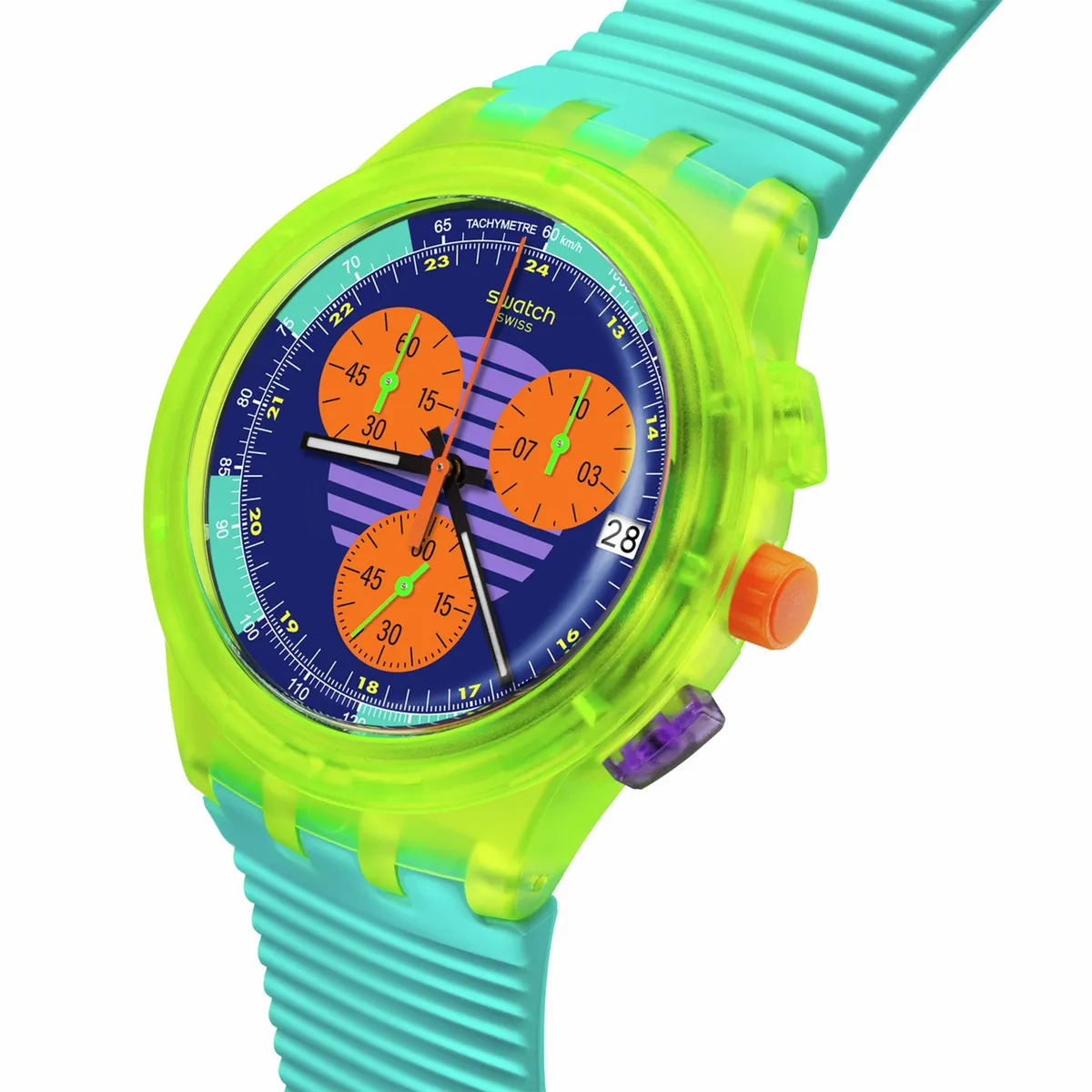 SWATCH - Reloj Swatch Unisex NEON WAVE. Reloj Silicona Azul SUSJ404
