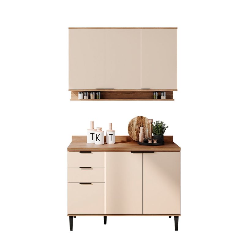 BERTOLINI - Cocina Integral en MDP 120cm con meson 6 puertas Blanco con freijo.