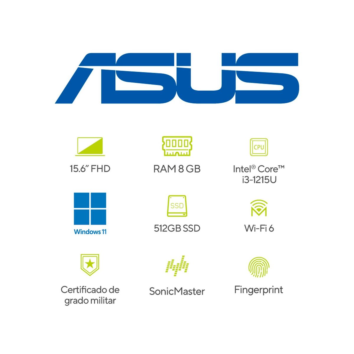 ASUS - Portátil ASUS Vivobook 15 | Intel Core i3 | 8GB de RAM | 512GB SSD de almacenamiento | Windows 11 |15.6 Pulgadas | X1504ZA-NJ1198W |  Computador portátil