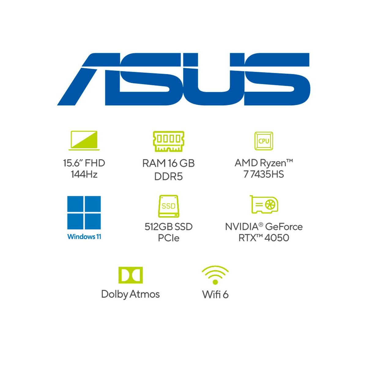 ASUS - Portátil ASUS TUF Gaming A15 | GeForce RTX 4050 | AMD Ryzen 7 | 16GB de RAM | 512G SSD de almacenamiento |  Windows 11 | 15.6 Pulgadas | FA507NUR-LP016W | Computador portátil Gamer