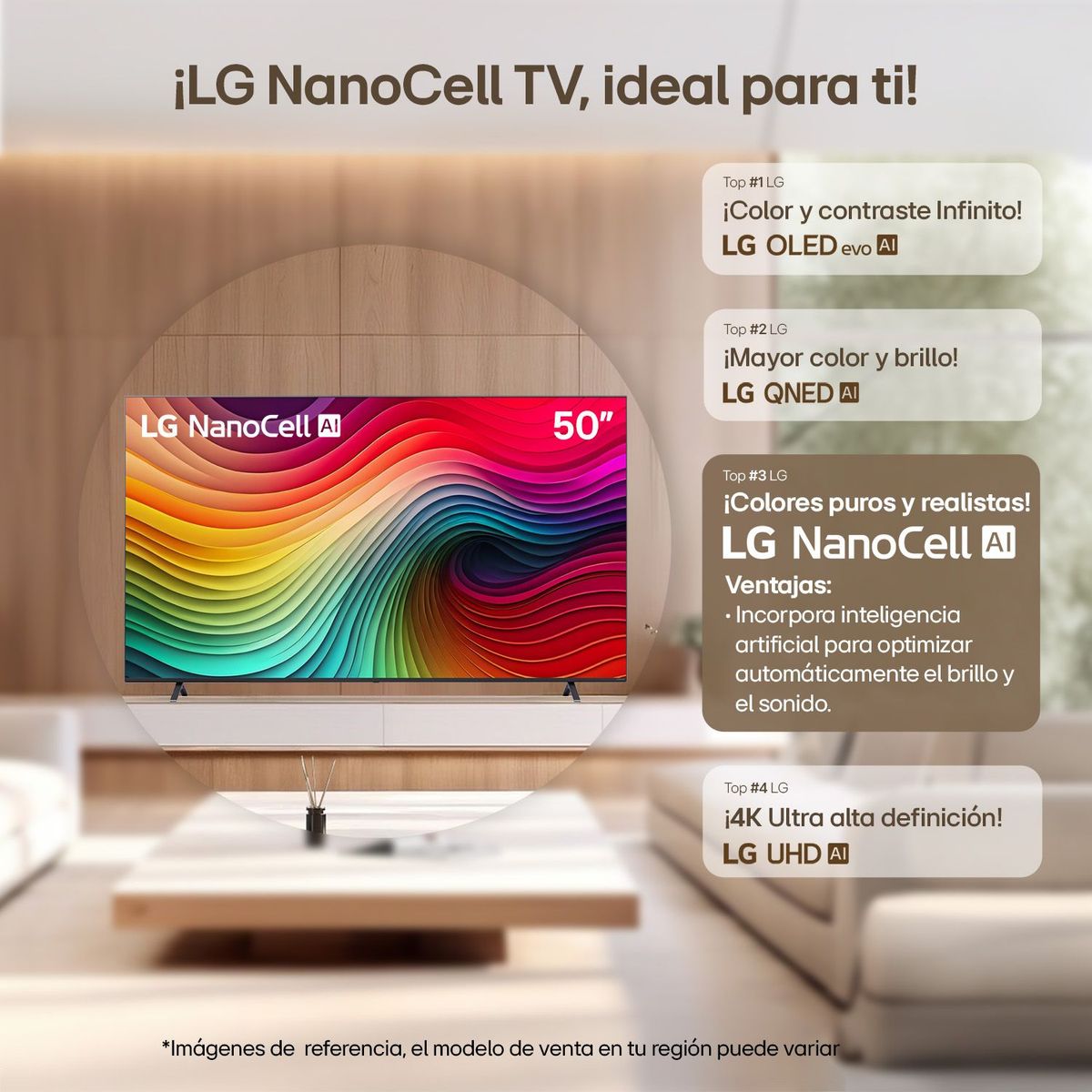 LG - Televisor LG NANO CELL 50 pulgadas 4K UHD Smart TV AI webOS24, 50NANO80TSA