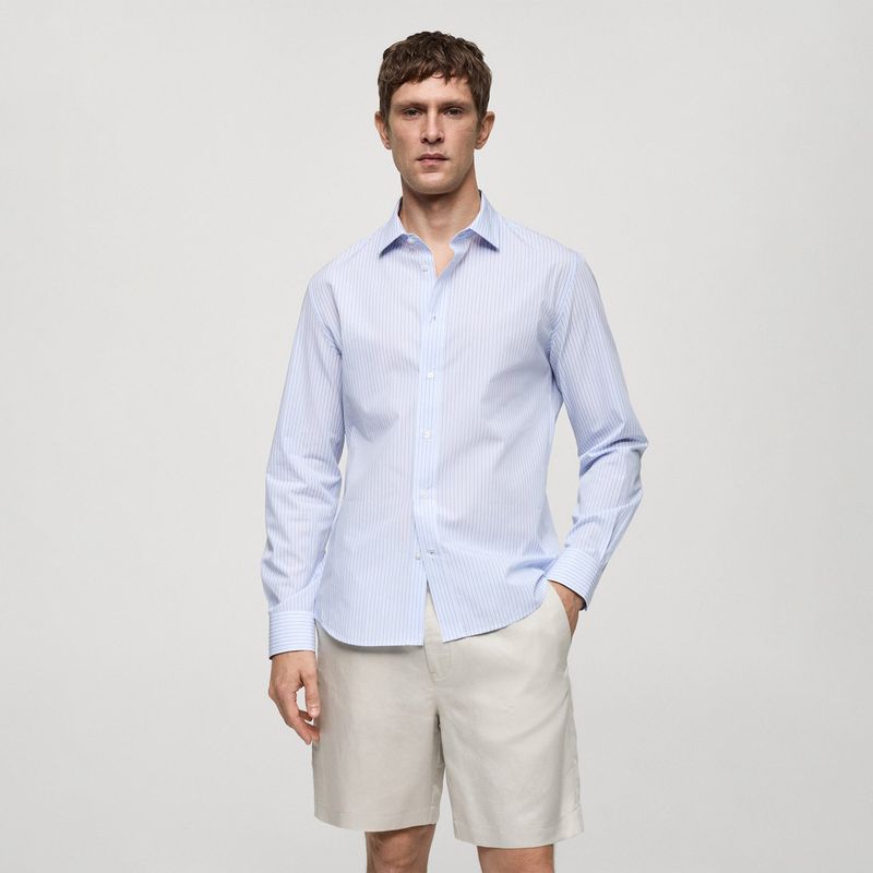 MANGO - Camisa Hombre de Rayas Manga larga de Algodón MANGO