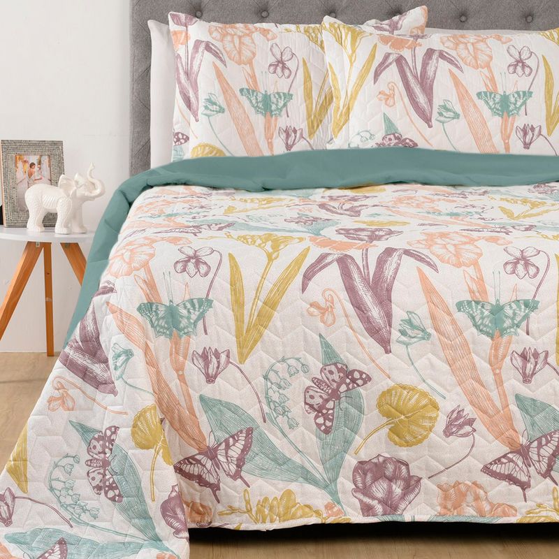 ROBERTA ALLEN - Cubrelecho Mica con exterior y relleno de 80 GSM Poliéster. Cubrelecho Estampado Love para Cama Sencillo, doble, queen y King.