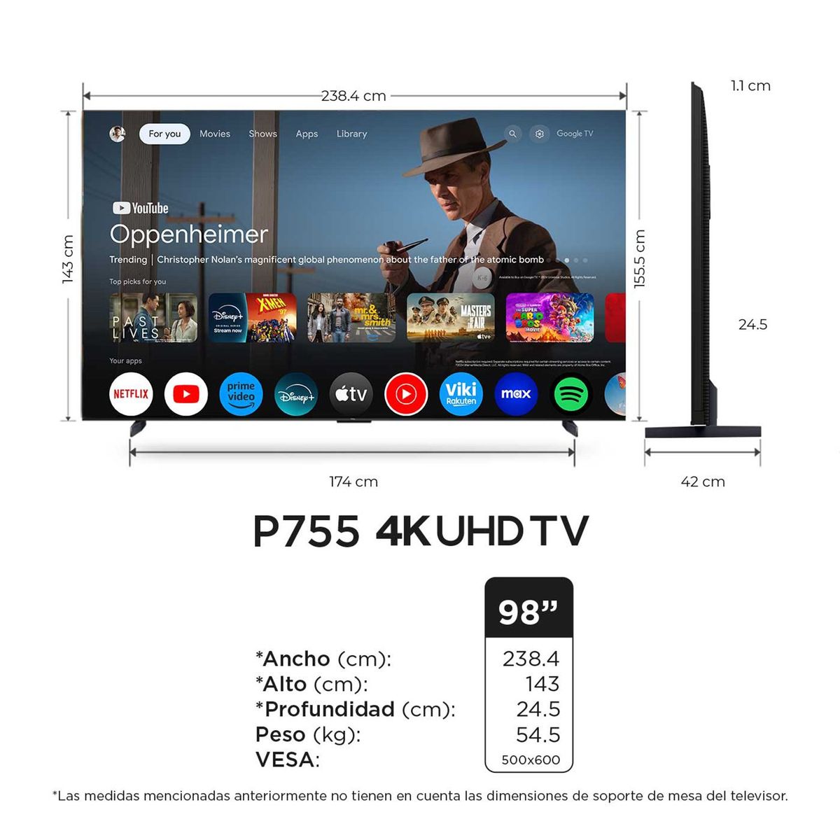 TCL - Televisor TCL 98 Pulgadas 98P755 4K UHD