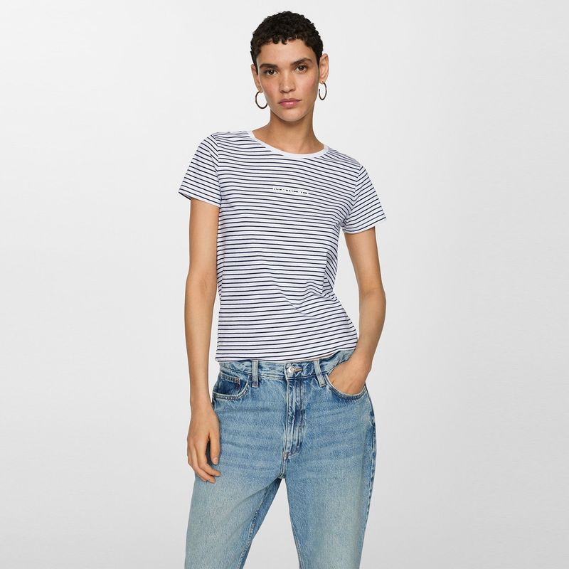 MANGO - Camiseta Mujer de Rayas Manga corta de Algodón MANGO