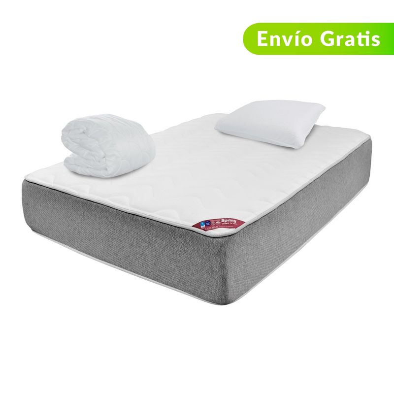 COLCHONES SPRING - Colchón Doble Firme Ortopédico Resortado Maine 140 x 190 cm  + Almohada + Protector Colchones Spring 