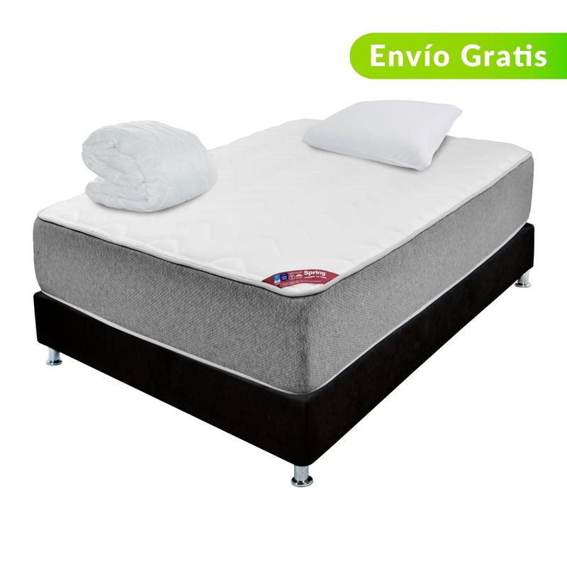 COLCHONES SPRING - Colchón con Base Cama King Firme Ortopédico con Pillow Resortado Maine 200 x 200 cm + Almohada + Protector Colchones Spring  - 0% Interés a 3, 6 o 12 Cuotas Pagando con tu CMR Banco Falabella