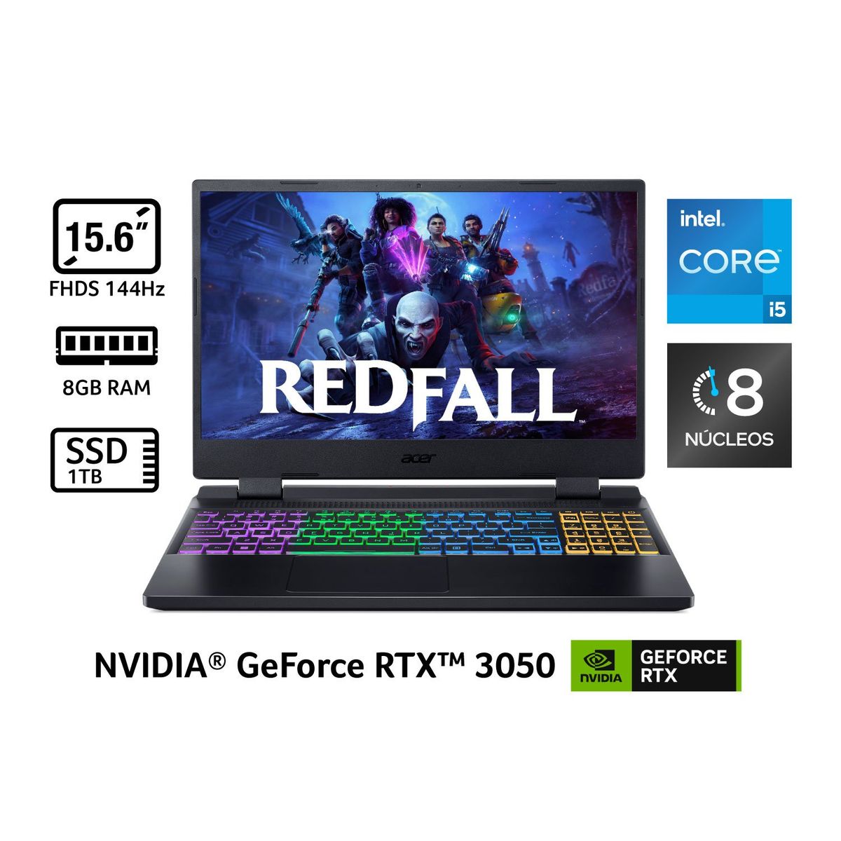 ACER - Portátil Gamer Acer Nitro 5|Geforce RTX 3050|Intel Core i5 | 8GB de RAM | 1TB SSD de Almacenamiento | Windows 11 | Pantalla 15.6 pulgadas | AN515-58-592G | Computador portátil