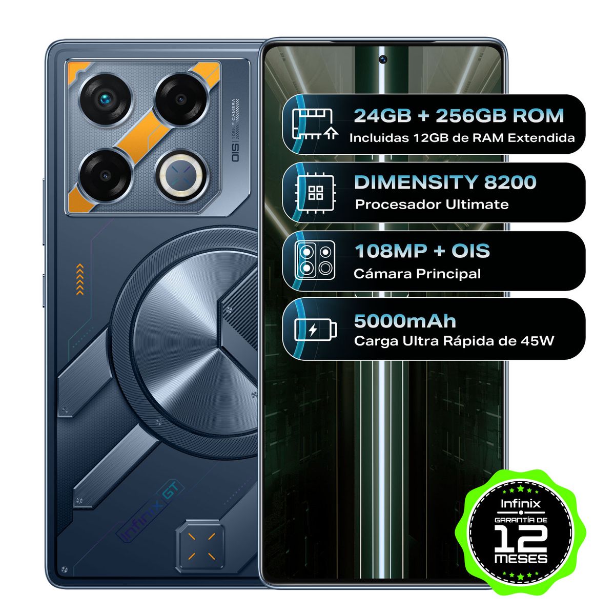 INFINIX - Celular Infinix GT 20 PRO |12GB RAM|256GB ROM|Cámara posterior 108MP OIS|Cámara frontal 32MP|Pantalla 6.78"|Dimensity 8200 Ultimate
