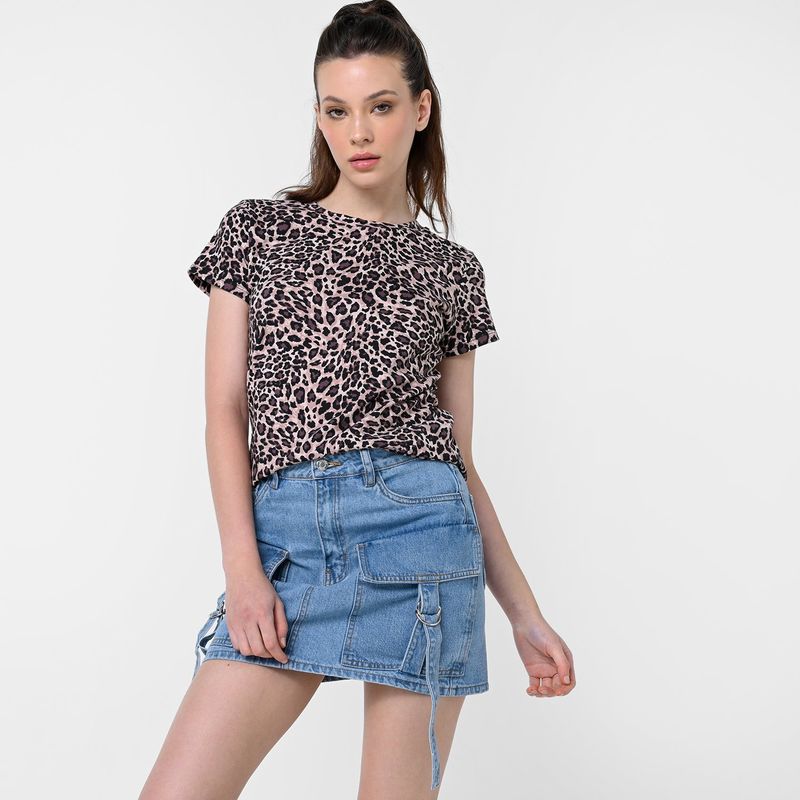 MOSSIMO - Camiseta Mujer con Estampado Manga corta de Algodón Mossimo