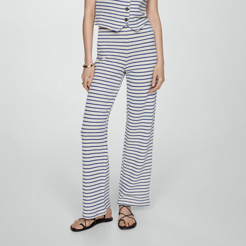 MANGO - Pantalón Recto Mujer Tiro alto de Rayas MANGO