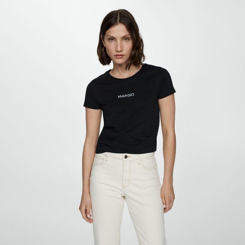 MANGO - Camiseta Mujer con Logo Manga corta de Algodón MANGO