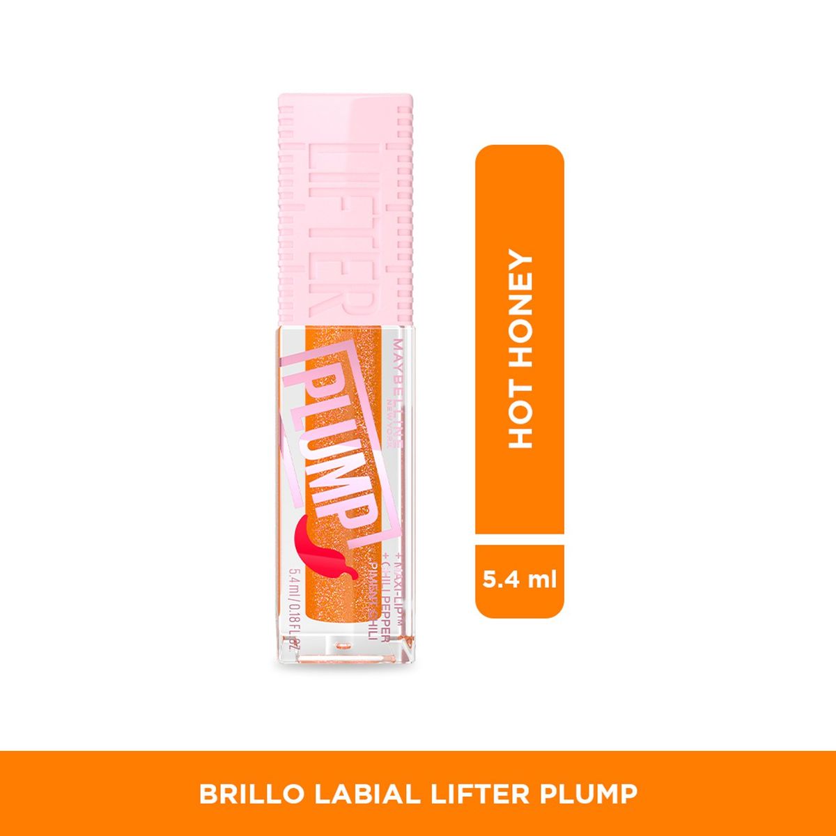 MAYBELLINE - Brillo labial LIFTER GLOSS PLUMP HOT HONEY Maybelline 5.4 ML