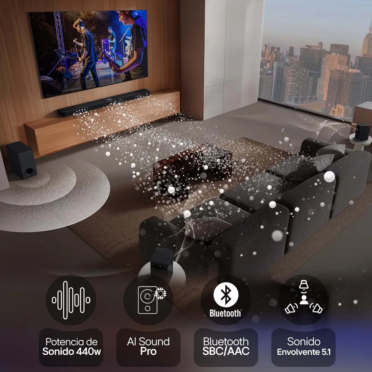 LG - Barra de Sonido LG Bluetooth 440W RMS AI Sound Pro S60TR