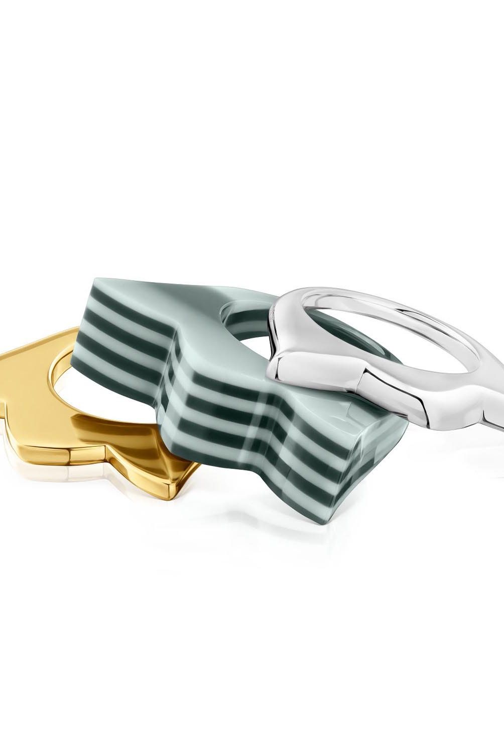 TOUS - Pack anillos grandes tulipa bicolor y acetato amarillo My Other Half
