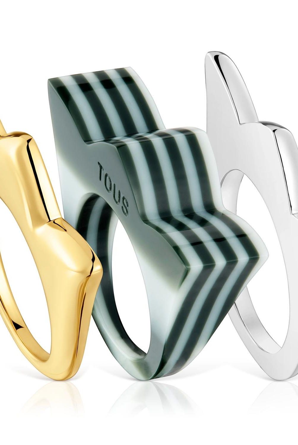 TOUS - Pack anillos grandes tulipa bicolor y acetato amarillo My Other Half