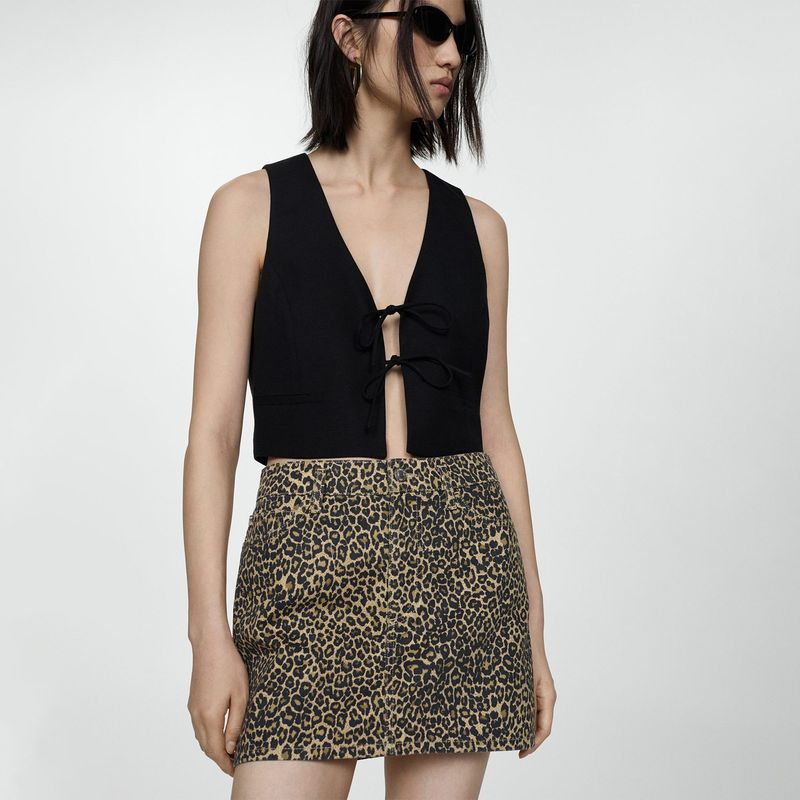 MANGO - Falda Mini Mujer con Estampado de Algodón MANGO