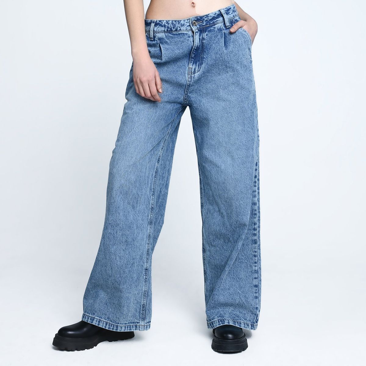 SYBILLA - Jean Wide Leg Pinzas Mujer Tiro medio Sybilla