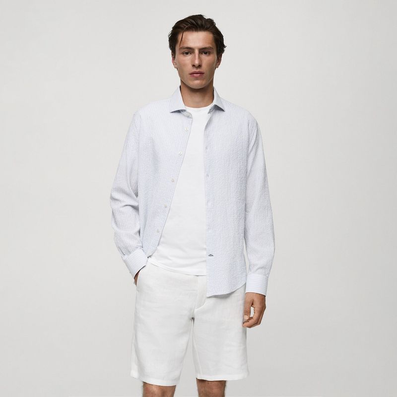 MANGO - Camisa Hombre De Rayas Manga larga de Algodón MANGO