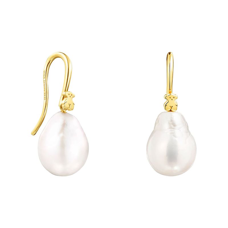 TOUS - Aros Gloss gota con baño de oro 18 kt sobre plata y perla